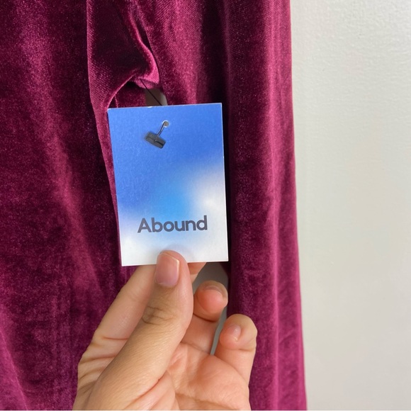 Abound Burgundy Maroon Velvet Lettuce Hem Mock Neck Longsleeve Dress Large‎ NWT - Picture 9 of 11